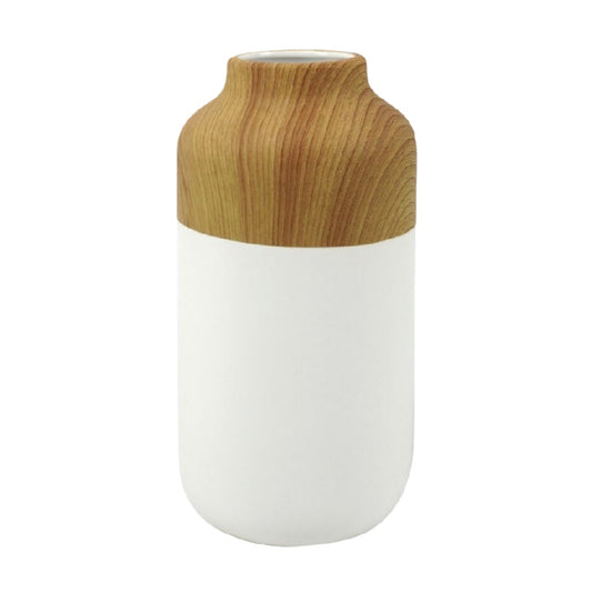 Vase décoratif en céramique et bois - Utilisation en intérieur pour décoration - 8 x 8 x 20